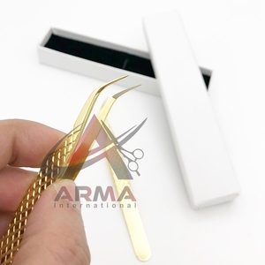 แหนบต่อขนตาทำจากสเตนเลสชุบทองวัสดุเส้นใยทนทานแบบกึ่งโค้ง - Product Image 4