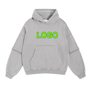 Vente en gros de sweat à capuche délavé vintage 430g personnalisé Streetwear lourd 100% coton tissu éponge français double couche manches sweats à capuche - Product Image 5