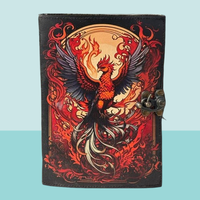Diario de cuero indio Diario Cuaderno gótico El Fénix Grimoire Imprimir Vintage Diario hecho a mano Libro de sombras Brujería