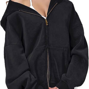 Sweat à capuche en molleton délavé pour femme avec motif imprimé personnalisé sur le devant, doublure en polaire douce, couleur unie, hiver - Product Image 1