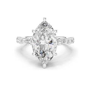 Bague de fiançailles en diamant de laboratoire marquise et rond de 4,732 carats, clarté VVS-VS EF, or 18 carats, 14 carats, 10 carats et argent 925, rose, jaune - Product Image 3