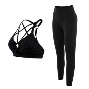 Conjunto de Yoga Sexy con cuello en U para mujer con logotipo personalizado Sujetador deportivo con tirantes finos cruzados y pantalones de levantamiento de glúteos para Pilates Correr Fitness - Product Image 2