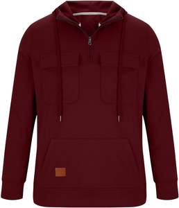 Sudadera con capucha y cremallera de un cuarto para hombre, estilo cargo, bordada, 100% algodón polar, corte holgado, para entrenamiento, deportes, actividades al aire libre, invierno - Product Image 6