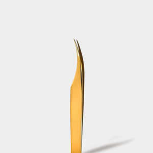 Pinzas de Acero Inoxidable Doradas MCS-18 con Puntas Puntiagudas en Forma de F para Extensiones de Pestañas y Puntas de Fibra Aplicadoras - Product Image 1