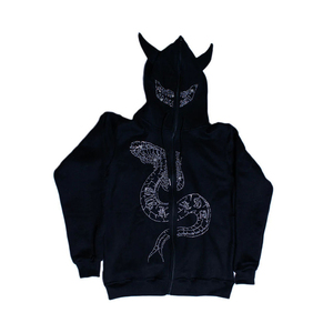 ชุดเสื้อมีฮู้ดผ้าฟลีซฟอกสีกรดมีซิปพิมพ์ลายดิจิทัลสำหรับฤดูหนาวพร้อมโลโก้ตามสั่งและพลอยเทียมสำหรับผู้ชาย - Product Image 6