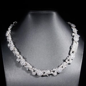 925 Sterling Silver Flower <b>Chain</b> Necklace <b>Iced</b> <b>Out</b> Moissanite Diamond Statement Jewelry for Women - Product Image 1