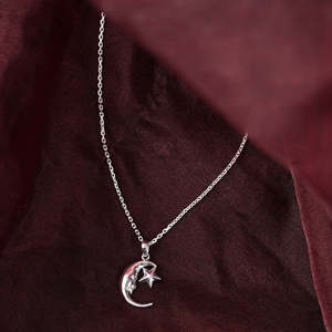 NOVAMART Fine Rhodium Plated White Gold & Rose Islamic Moon Star <b>Pendant</b> Chain Necklace with <b>Emerald</b> Zircon Moissanite or Diamon - Product Image 2