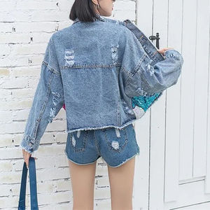 STITCHMODE High Quality Standard Washed Button Jeans <b>Material</b> Distressed Winter Breathable Women's <b>Denim</b> Jacket - Product Image 3