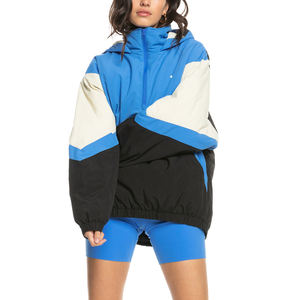 Veste coupe-vent oversize à blocs de couleur avec panneaux bleu, noir et blanc, tissu en nylon léger, style sweat à capuche demi-zip - Product Image 5