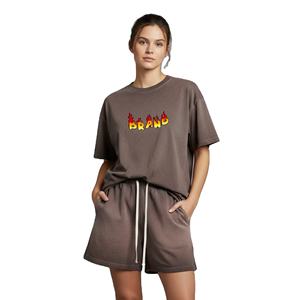 Ensemble 2 pièces pour femmes, t-shirt et short surdimensionnés en coton 100% brodé de dentelle vintage, qualité supérieure, vêtements d'été - Product Image 1