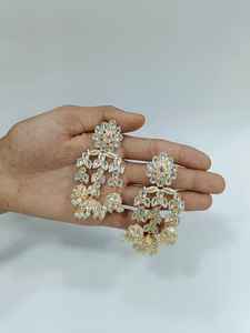 Trendy Necklace Earring <b>Set</b> India Gold Plated Diamond Main Stone Cluster <b>Pearls</b> Weddings Parties Gift Anniversary - Product Image 2