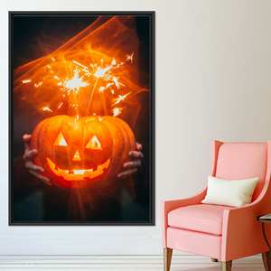 Impression sur toile murale en verre de citrouille élégante et moderne pour la décoration intérieure, TOILE ENCADRÉE NOIRE - Product Image 1