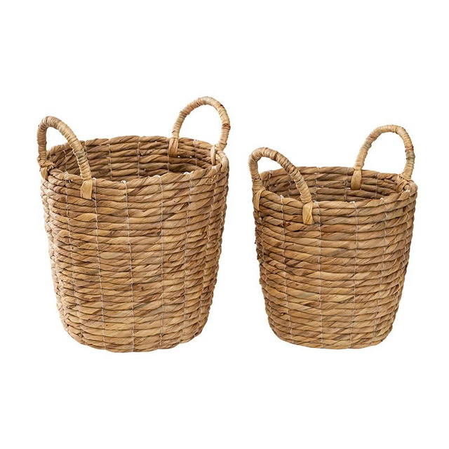 Vietnam Factory Handmade Natural Style Weave Seagrass Water Hyacinth Storage Wicker Basket Handle Low Price SAVICRAFT JSC Home