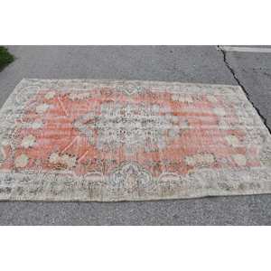 Tapis turc vintage 4.9 x 8.3ft Orange gris tissage plat laine latex support pour salon décor Patchwork motif pour couloir - Product Image 3