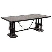 Table à Manger Industrielle Vintage en Métal Fonte à Hauteur Réglable avec Plateau en Bois Massif pour Maison Hôtel et Restaurant