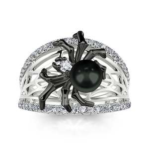 Anillo Jeulia Gótico con Perla Cultivada Negra y Banda de Plata de Ley para Fiesta - Product Image 1