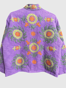 Veste à col mandarin brodée à la main avec des motifs floraux, manches longues, taille plus, vêtements de printemps pour femmes, mélange de lin et de coton, style bohème - Product Image 4