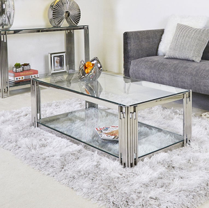 Mesa de centro contemporánea de acero inoxidable y vidrio, marco de base de vidrio, aspecto moderno más vendido 2021 para sala de estar - Product Image 1
