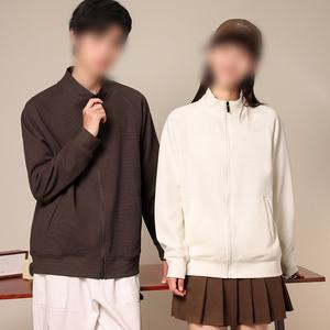 Custom Printed Logo Embroidery Waffle Collar <b>Cardigan</b> Sweatshirt Jacket New Winter Lined Design Zipper Hoodies Crocheted Terry - Product Image 1