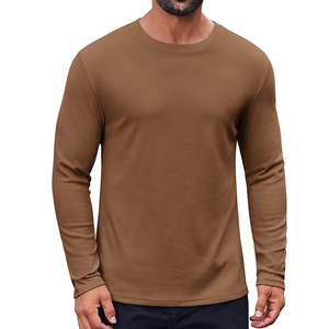 T-shirts à manches longues pour hommes, couleur café, en coton lourd, col rond, personnalisables avec logo, de haute qualité - Product Image 1