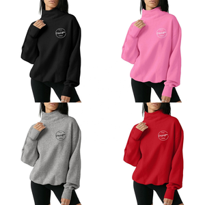 เสื้อสเวตเชิ้ตคอเต่าทรงหลวม แขนยาว ผ้าโพลีเอสเตอร์/คอตตอน  สำหรับผู้หญิง  ลายโลโก้ด้านหน้า  แฟชั่นฤดูหนาวใหม่ - Product Image 4