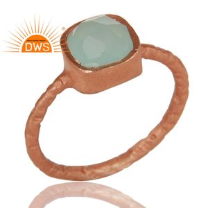 Anillo de piedras preciosas de Calcedonia Aqua chapado en oro rosa de 18 quilates de Plata de Ley 925, fabricante de joyería fina Demi - Product Image 1
