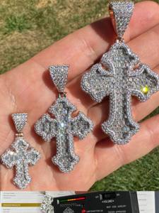 Lab Diamond Gothic Tupac Cross <b>Pendant</b> Round Brilliant Cut 14K <b>Rose</b> <b>Gold</b> Plated GIA Certified Classic Unisex Gift - Product Image 3