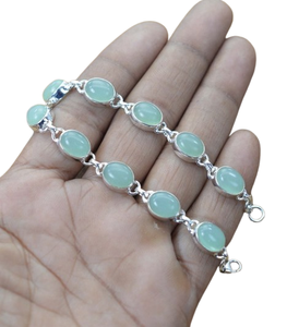 Pulsera clásica de estilo bohemio, joyería para mujer, joyería de plata de ley 925, pulsera hecha a mano con piedras preciosas de Calcedonia Aqua - Product Image 1