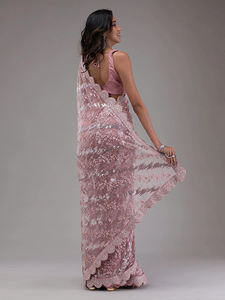 Trendmalls Women's K1121-<b>Purple</b> <b>Saree</b> Unstitch Blouse Piece Net Sequin Embroidery Zarkan Work Indian Pakistani Wedding Party - Product Image 3