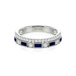 Bague d'éternité double rangée de luxe personnalisée Jeulia pour homme - Platine avec saphirs taillés et pierres turquoise - Product Image 1