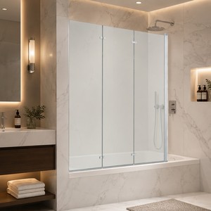 Porta Doccia Pieghevole <span class=keywords><strong>a</strong></span> Tre Pannelli Cromata con <span class=keywords><strong>Vetro</strong></span> Temperato 4-6mm - Product Image 1