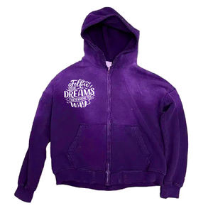 Sudadera con capucha lavada con ácido de gran tamaño Cremallera de manga larga Sudadera con capucha vintage con diseño de logotipo serigrafiado - Product Image 2
