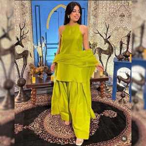 Custom Fit Punjabi Satin Silk Organza Kurta Ethnic Pakistani Short <b>Sleeves</b> Zari Embroidery Sharara Pallazo Farshi Natural - Product Image 5