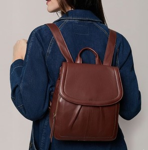 Mochila de Viaje Casual de Cuero Genuino para Mujer, Ligera, de Gran Capacidad, Estilo Vintage, Color Rojo Marrón, con Textura Suave - Product Image 3