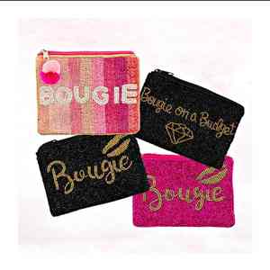 Sac à main Bouige Pink Black Gold Seed Beaded Coin Pouch Design idéal pour les mini accessoires lors des douches nuptiales ou des événements festifs - Product Image 1