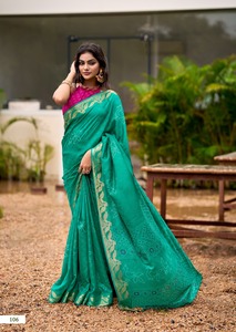 Sari en soie douce de qualité supérieure pour femmes adultes avec bordures jacquard et zari, sans impression, fabriqué en Inde, en stock - Product Image 5