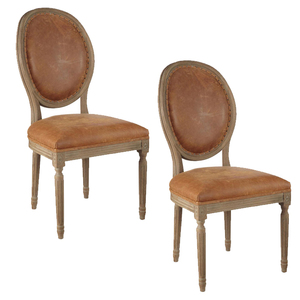 Chaises de salle à manger provinciales françaises antiques en acajou Jepara en bois massif Design traditionnel artistique cuir synthétique sculpté - Product Image 3