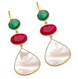 ใหม่มาถึงมุกเปลือกสีแดงม่วง Chalcedony และสีเขียวนิลพลอย925ลูกแพร์เงินสเตอร์ลิงและรูปไข่ต่างหู - Product Image 1