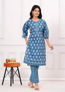 ชุดกางเกง Kurtis ผ้าฝ้ายพิมพ์ลายสำหรับผู้หญิงดีไซน์ใหม่ล่าสุดจากอินเดีย - Product Image 3