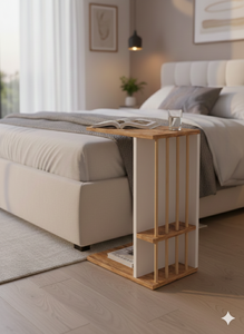 Mesa Auxiliar Moderna Europea Blanca en Forma de C con Estante de Almacenamiento |   Mesa Auxiliar de Madera con Estante Metálico |   Venta al por Mayor de Marca Privada OEM - Product Image 4