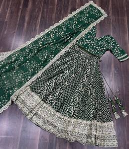 Designer vert Lehenga choli pour nouvelle collection, ensemble de mariée lehenga choli, réception de demoiselle d'honneur lehenga - Product Image 5