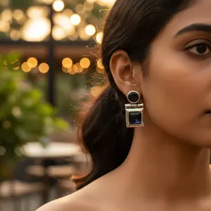 Boucles d'oreilles pendantes élégantes en argent et saphir pour femmes, bijoux de mode - Product Image 2