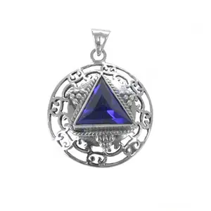 Colgante de Plata 925 Hecho a Mano con Gema Azul Triangular, Joyería Religiosa para Mujer con Colgante de Perla en Oro Rosa - Product Image 2