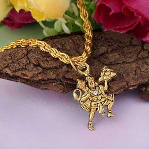 Plaqué or CZ Pierre Stud Seigneur Hanumanji Bajrang Bali/Pawan Putra Dieu Volant Religieux Spirituel Médaillon Pendentif Cadeau Unisexe - Product Image 3