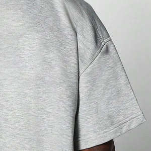 T-shirt oversize à col rond en coton 100% de haute qualité, streetwear pour homme, noir uni, poids lourd 380 GSM - Product Image 4