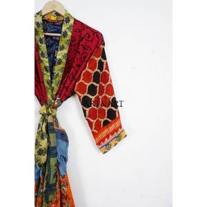 Vestido de Maternidad Vintage de Seda para Mujer, Kimono de Sari Indio Reciclado, 2 Bolsillos Delanteros, Cinturón Lateral, Estilo Bohemio, Suave y Transpirable para Verano - Product Image 3