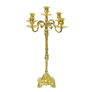 Candélabre antique à 5 bras en métal plaqué or avec bol à fleurs et cheminée en verre pour la fête de mariage et les événements à la maison - Product Image 4