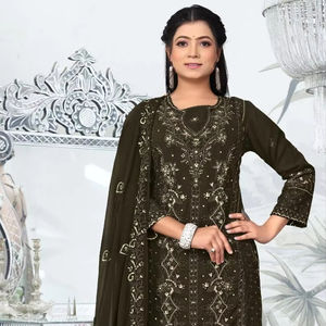 Conjunto de diseñador Jorjet Shalwar Kameez con trabajo Khatli y Dupatta bordado para ocasiones festivas de fiesta ropa India pakistaní - Product Image 1