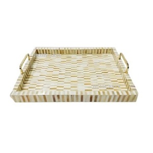 Bandeja para servir té y café de último diseño, bandeja para servir aperitivos de trabajo con incrustaciones de hueso hechas a mano, bandeja para servir chocolate para uso doméstico - Product Image 2