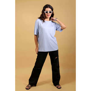 T-shirt classique d'été, écologique, à col oversize, coupe décontractée, manches courtes, tissu en coton tensil, pour un style quotidien sans effort - Product Image 3